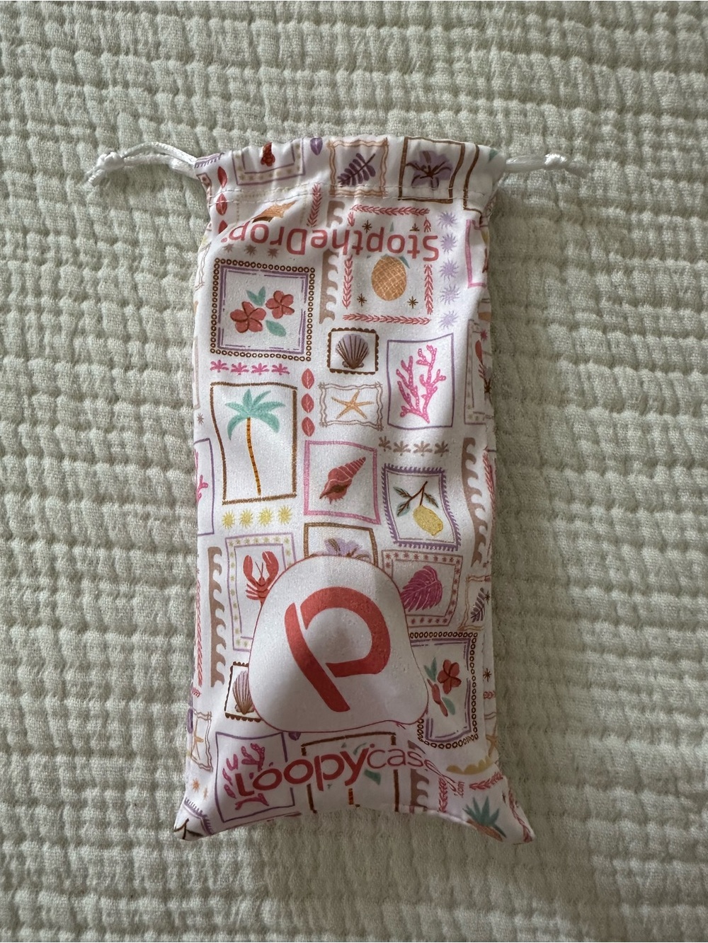 Loopy Case in Seaside Stamps with Pouch - Pink, Peach, White Coastal